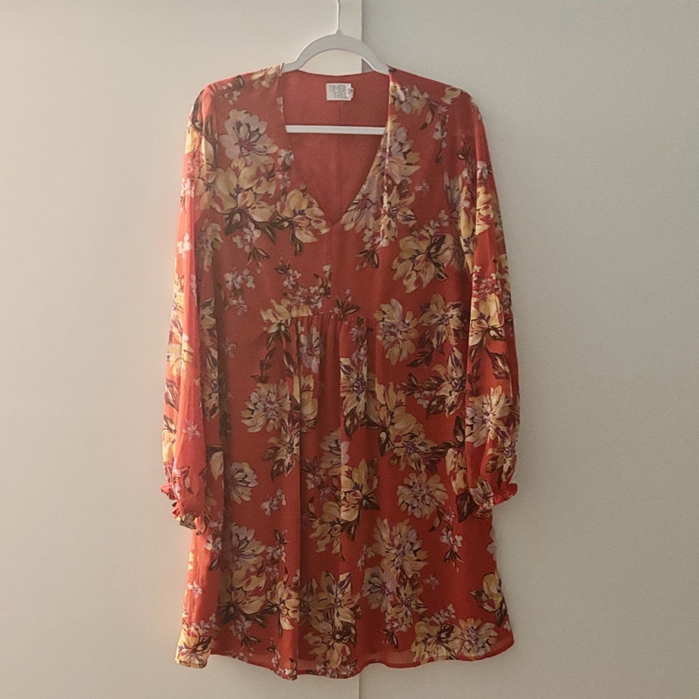 Time and Tru Red Floral Long Sleeve Dress